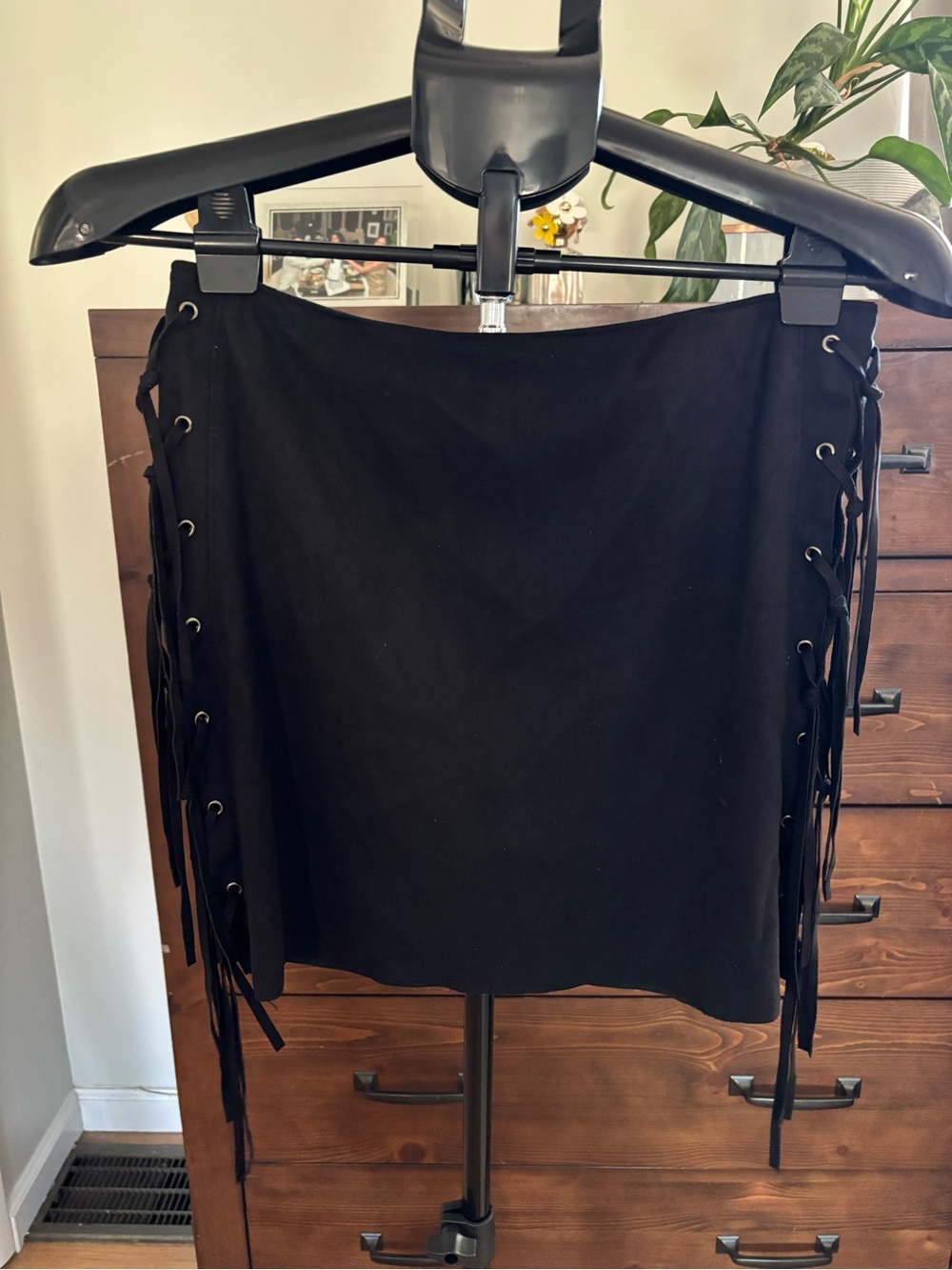 Forever 21 Black Lace-Up Fringe Mini Skirt